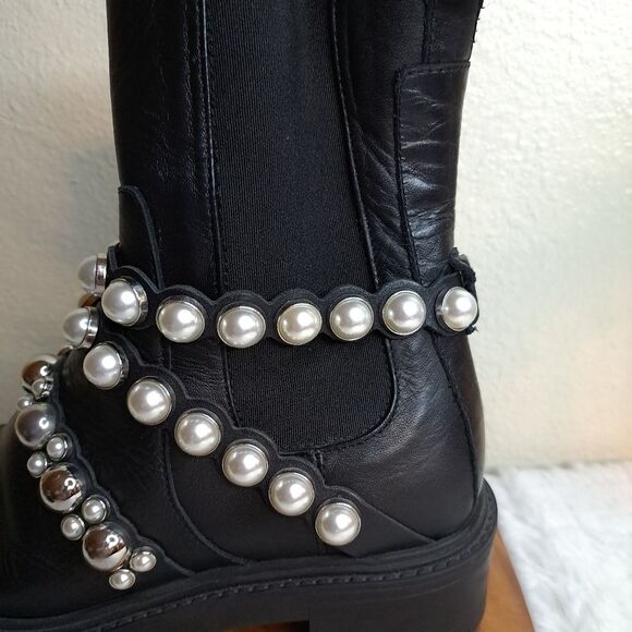 Zara Savida Ankle Boots with Pearl Straps Black Size 6 (36UK) w/1 flaw - Picture 10 of 13